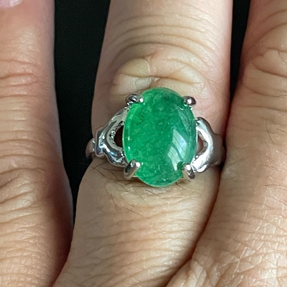 Women green jade S925 silver ring size 7.5 - Picture 9 of 9